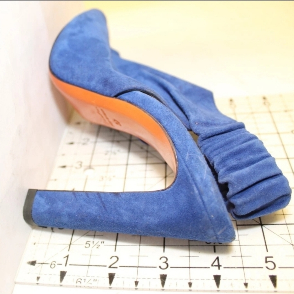 Santoni Italy Made Luxury Blue Suede Slingback Peep Toe Heels SANDALS Shoes 37 7 - Picture 12 of 16